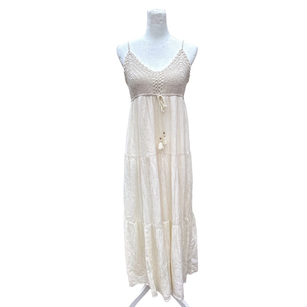 American Eagle Outfitters Cream Crochet Tiered Tea Length‎ Dress Medium Boho